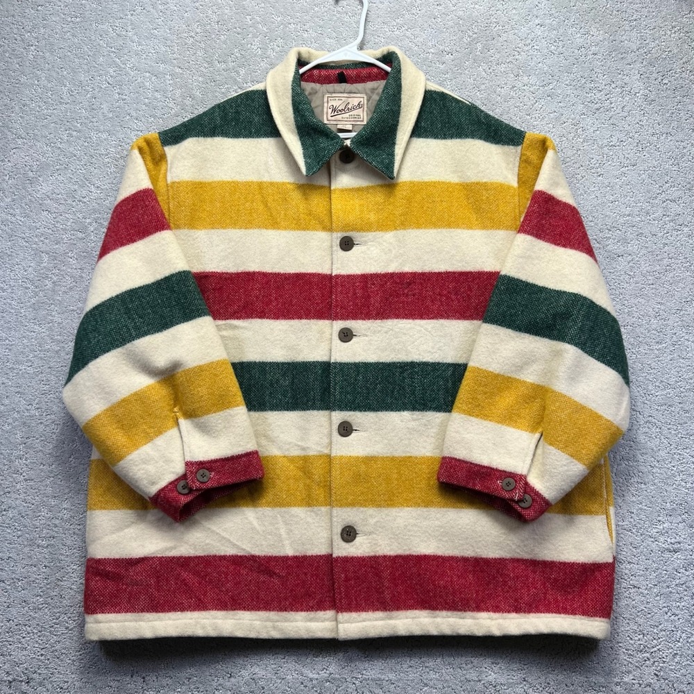VINTAGE Woolrich Shirt Jacket Mens 2XL Hudson Bay Style Multi-Stripe Wool Blend